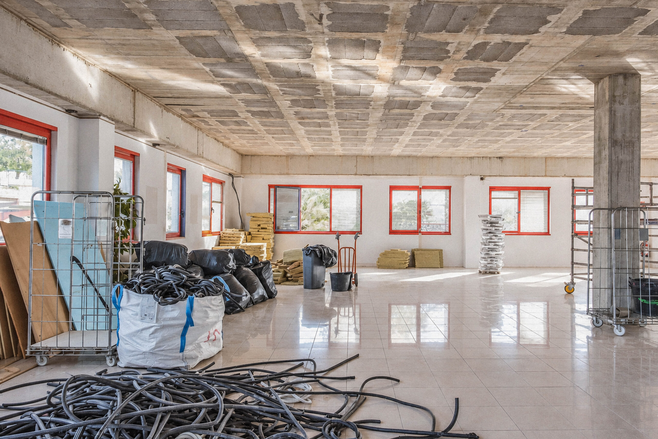 Espacio de oficinas en proceso de ejecución: estructura e instalaciones al descubierto